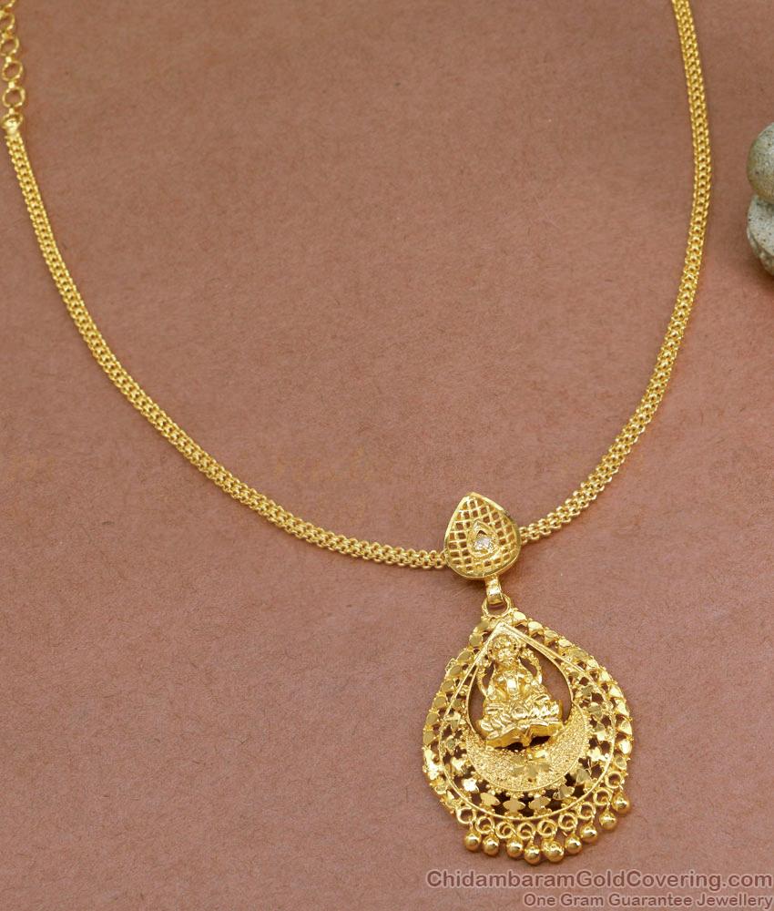 Simple Gold Design Lakshmi Pendant White Stone Necklace NCKN3532