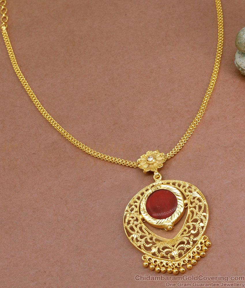 Big Ruby Palakka Pendant 1 Gram Gold Necklace Collections NCKN3533