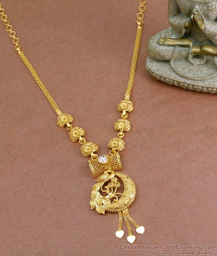 Trendy Peacock Design Gold Plated Necklace Hanging Hearts Design NCKN3535