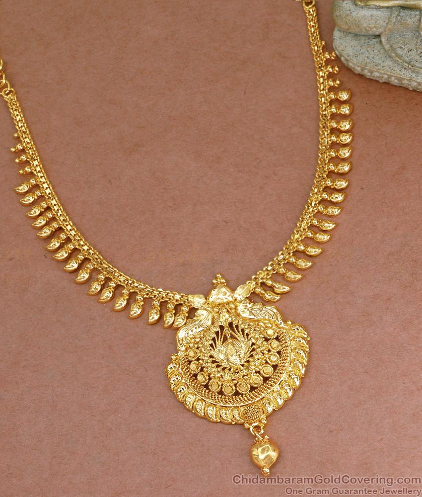 Plain One Gram Gold Necklace Peacock Design Without Stone NCKN3542