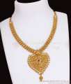 Latest Single Ruby Stone Heart Shaped Gold Imitation Necklace NCKN3543