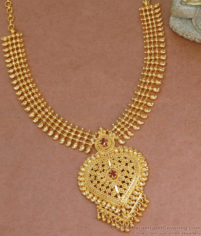 Grand Ruby Stone Gold Imitation Mango Necklace For Marriage NCKN3546