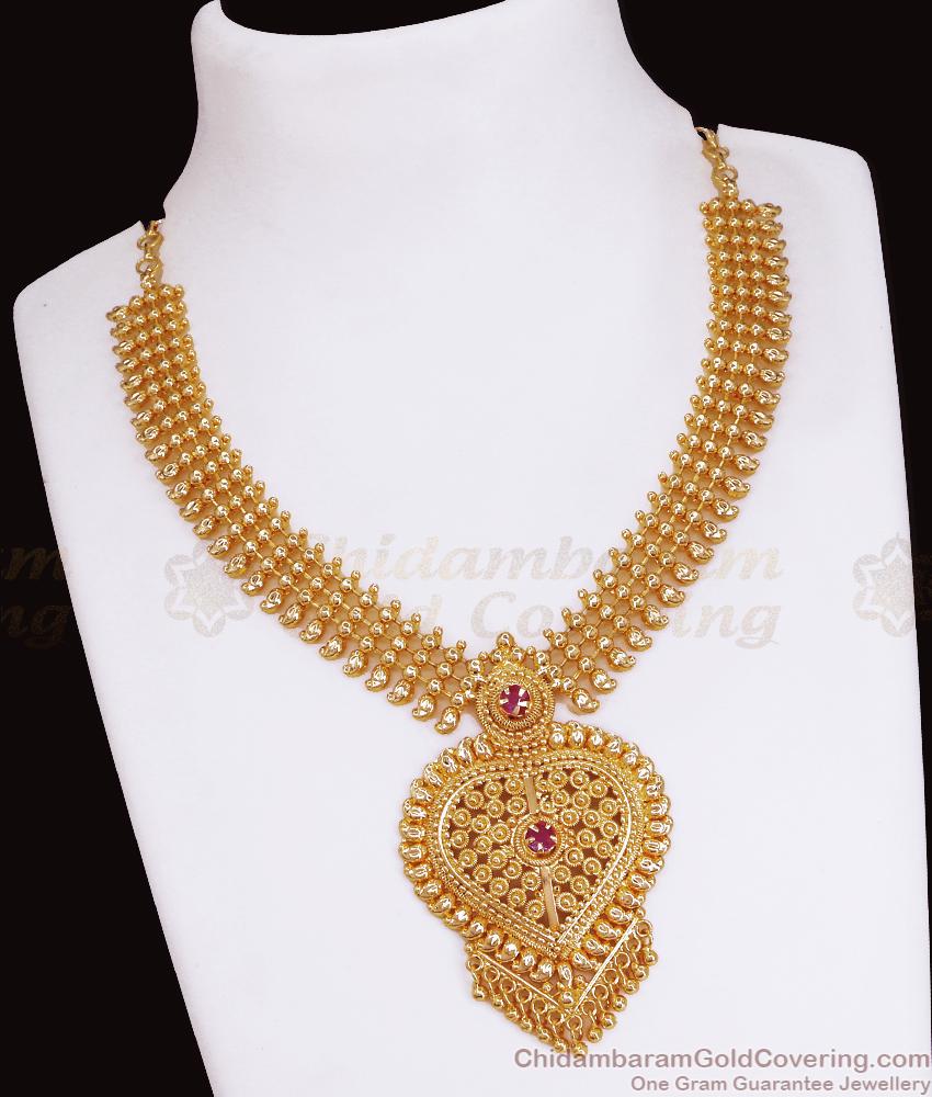 Grand Ruby Stone Gold Imitation Mango Necklace For Marriage NCKN3546