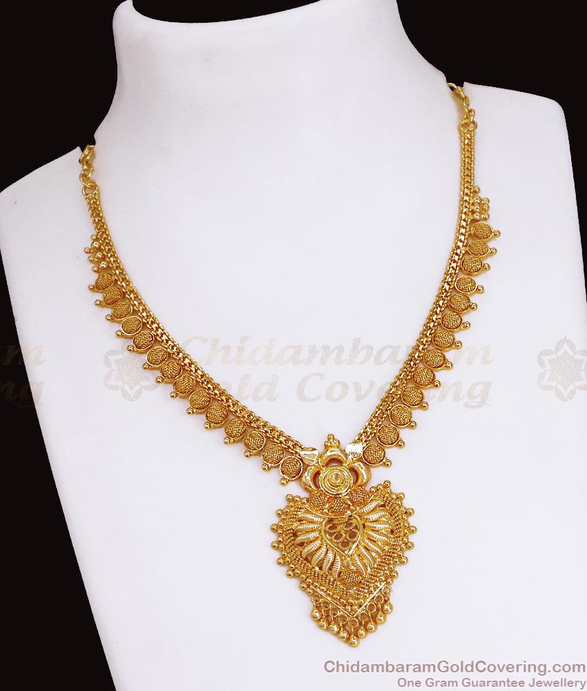 Net Pattern Gold Plated Heart Necklace Wedding Jewellery For Women NCKN3550