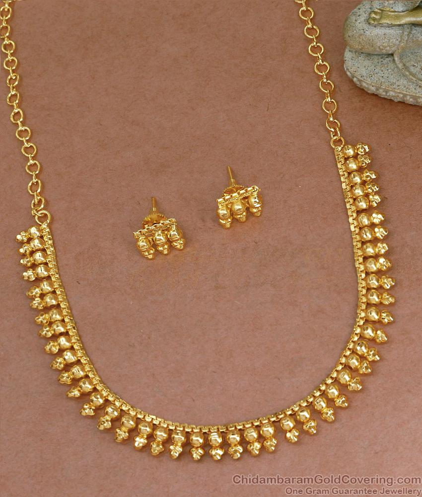 Simple Golden Beads Design Light Weight Necklace Set Online NCKN3555