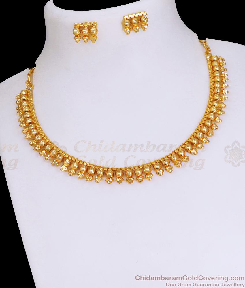 Simple Golden Beads Design Light Weight Necklace Set Online NCKN3555