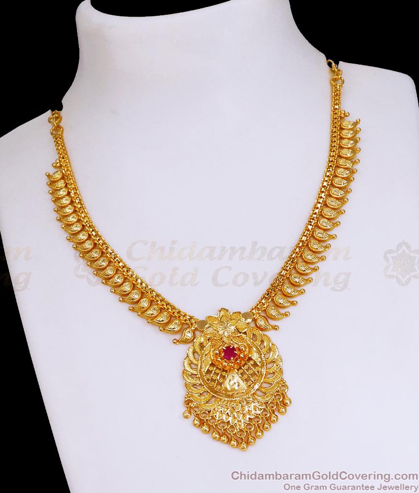 Attractive Mango Design Ruby Stone Gold Plated Necklace For Women NCKN3556