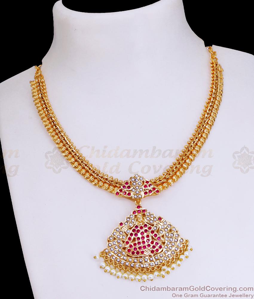 Heavy Gajalakshmi Impon Pendant Gold Mango Necklace Attigai Design NCKN3562