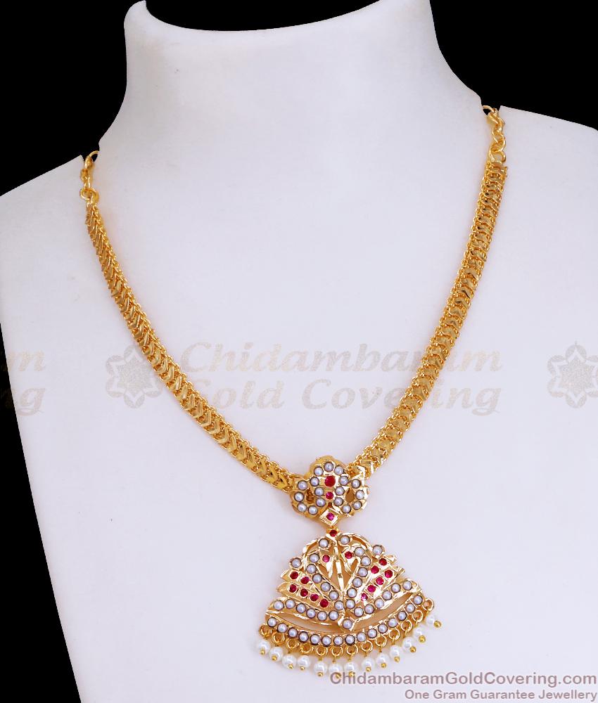 Latest Impon Gold Attigai Dual Peacock Design Pearl Jewellery NCKN3563