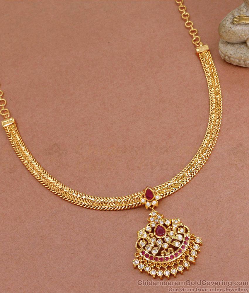 Latest Ruby Kemp Stone Impon Attigai Gold Chain Design NCKN3569