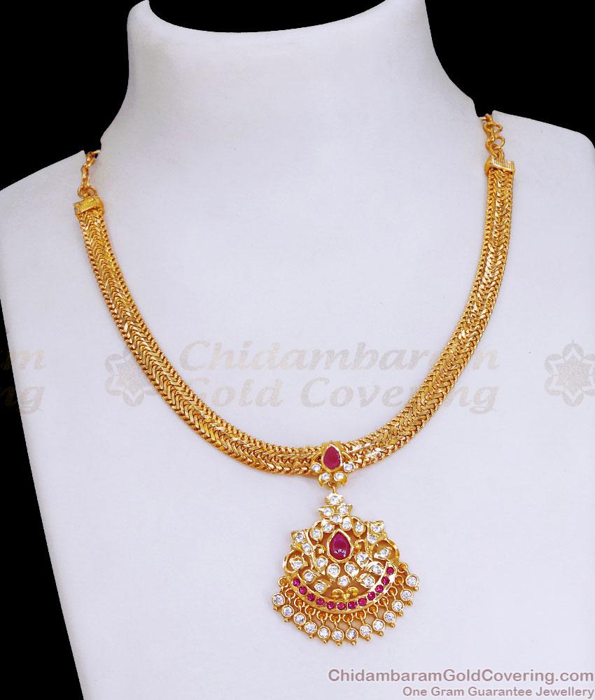 Latest Ruby Kemp Stone Impon Attigai Gold Chain Design NCKN3569