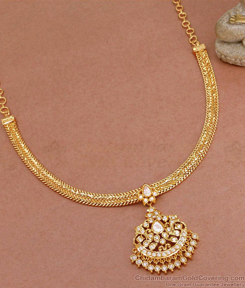 Premium 1 Gram Gold Plated Impon Attigai White Stone Necklace NCKN3570