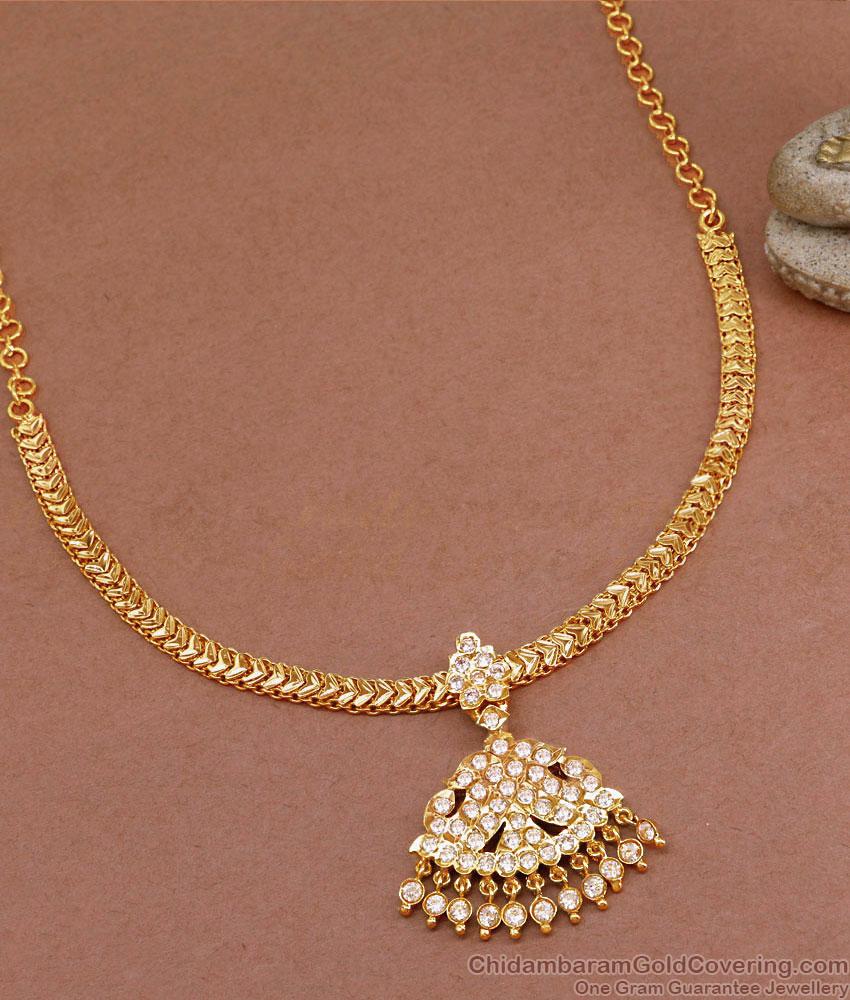 New Gold Look Impon Attigai Peacock Design Necklace With Stones NCKN3574