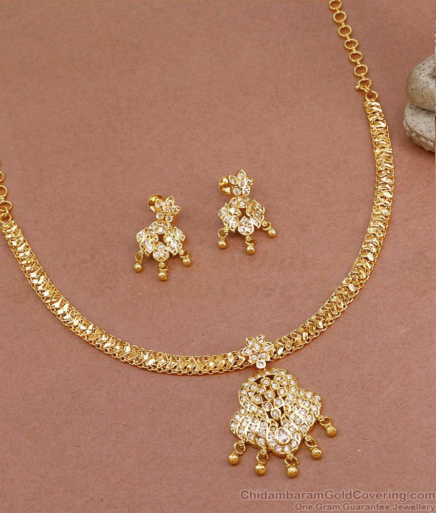 Latest White Stone Impon Gold Necklace Bridal Jewellery Set Online NCKN3582