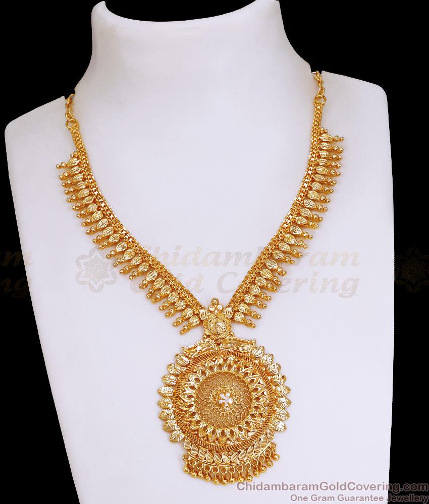 Latest Gold Imitation Handmade Necklace Leaf Design With Stone NCKN3587