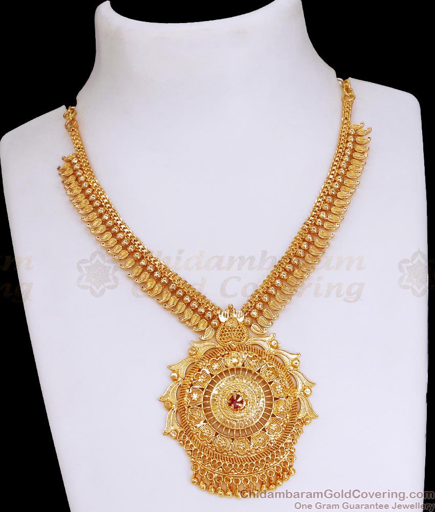 Grand Look Mango Design Ruby Stone Gold Plated Necklace NCKN3590