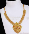 Heart Shaped Gold Plated Necklace Ruby Stone Design NCKN3614