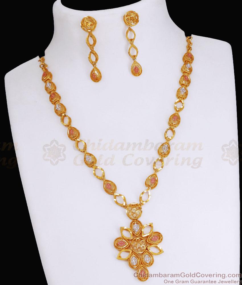 22Kt Yellow Gold Floral Necklace Meenakari Design With Earring NCKN3620