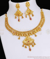 Buy 24Kt Gold Ruby Stone Choker Necklace With Earrings NCKN3630