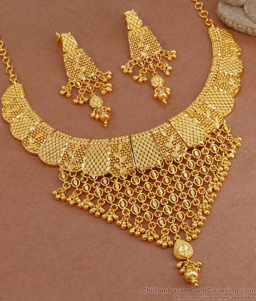 Heavy Forming Gold Choker Necklace Set Dubai Wedding Design NCKN3632