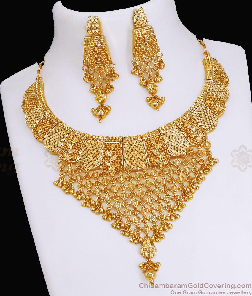 Heavy Forming Gold Choker Necklace Set Dubai Wedding Design NCKN3632