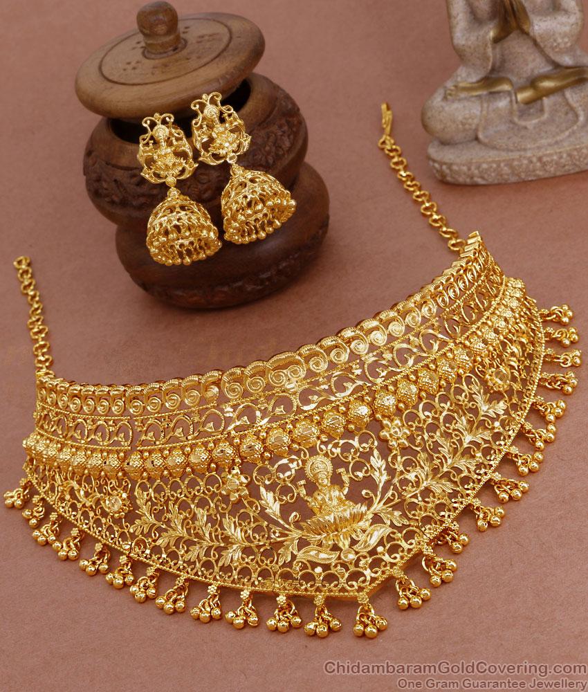 Traditional Lakshmi Design Gold Choker Necklace For Brides NCKN3633