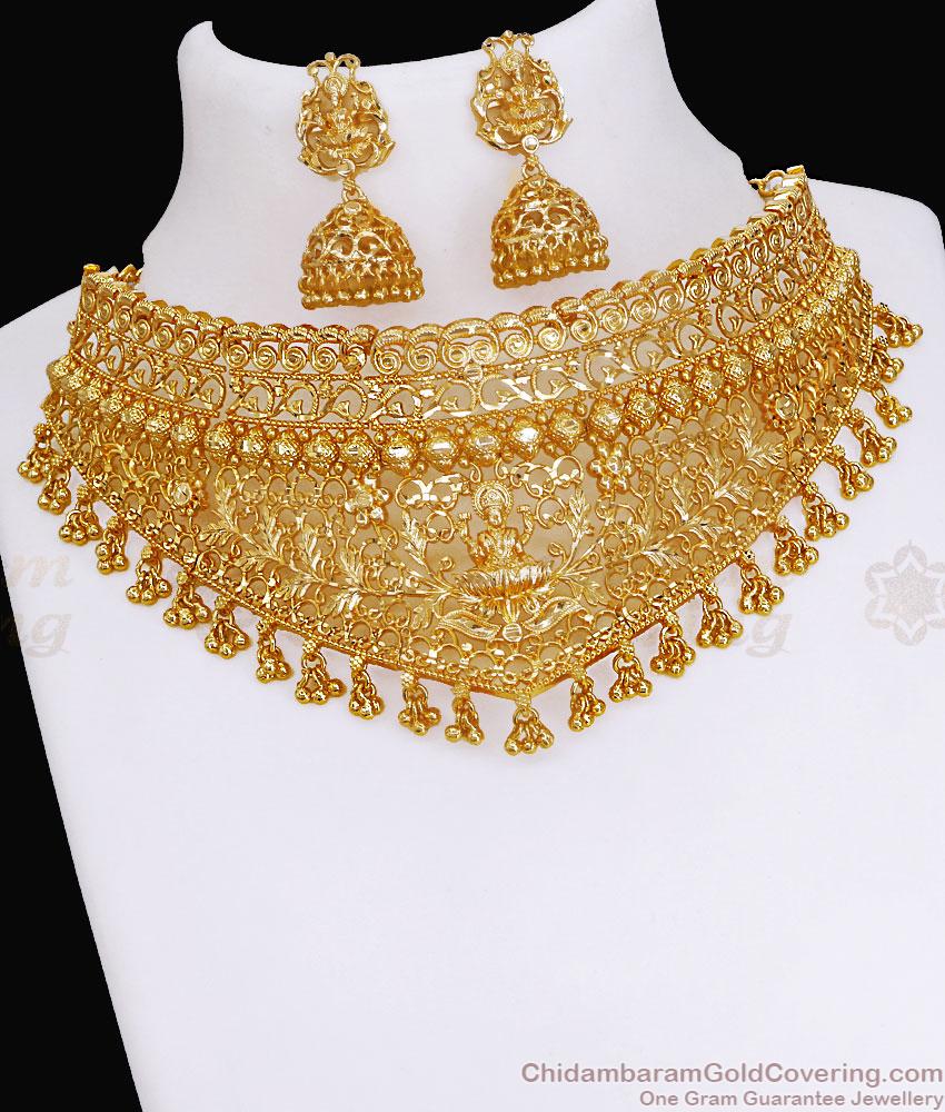 Traditional Lakshmi Design Gold Choker Necklace For Brides NCKN3633