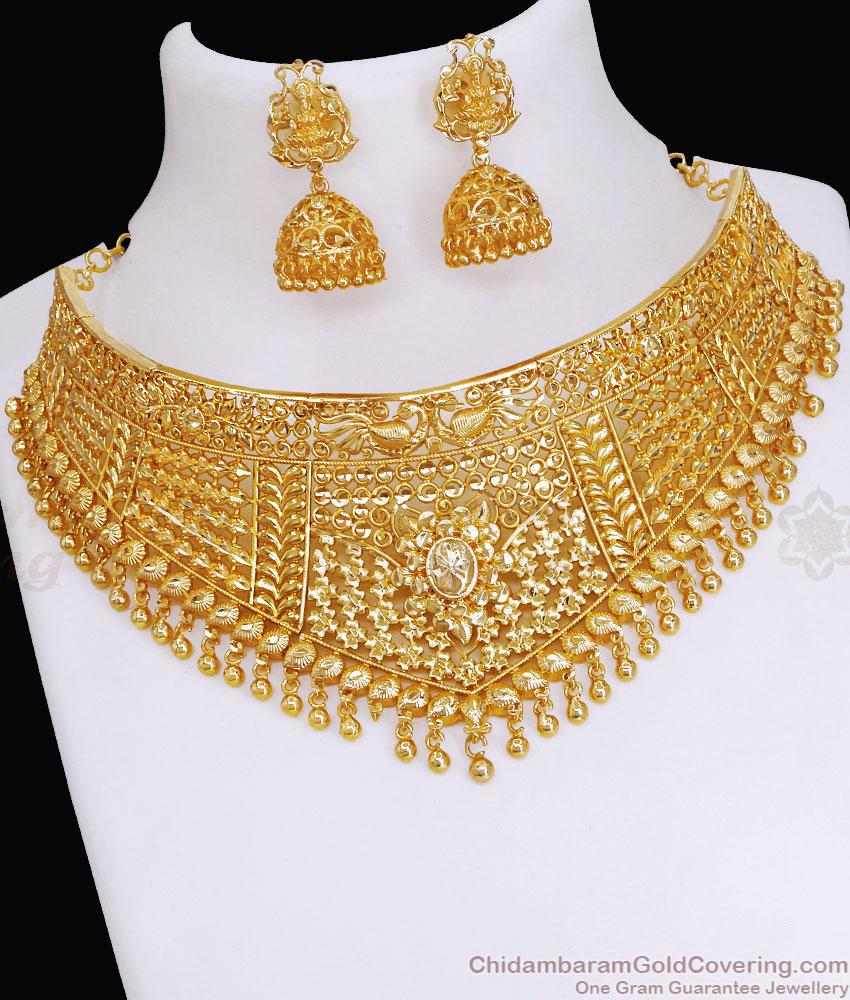 New Wedding Micro Gold Plated Choker Necklace With Jhumka NCKN3634