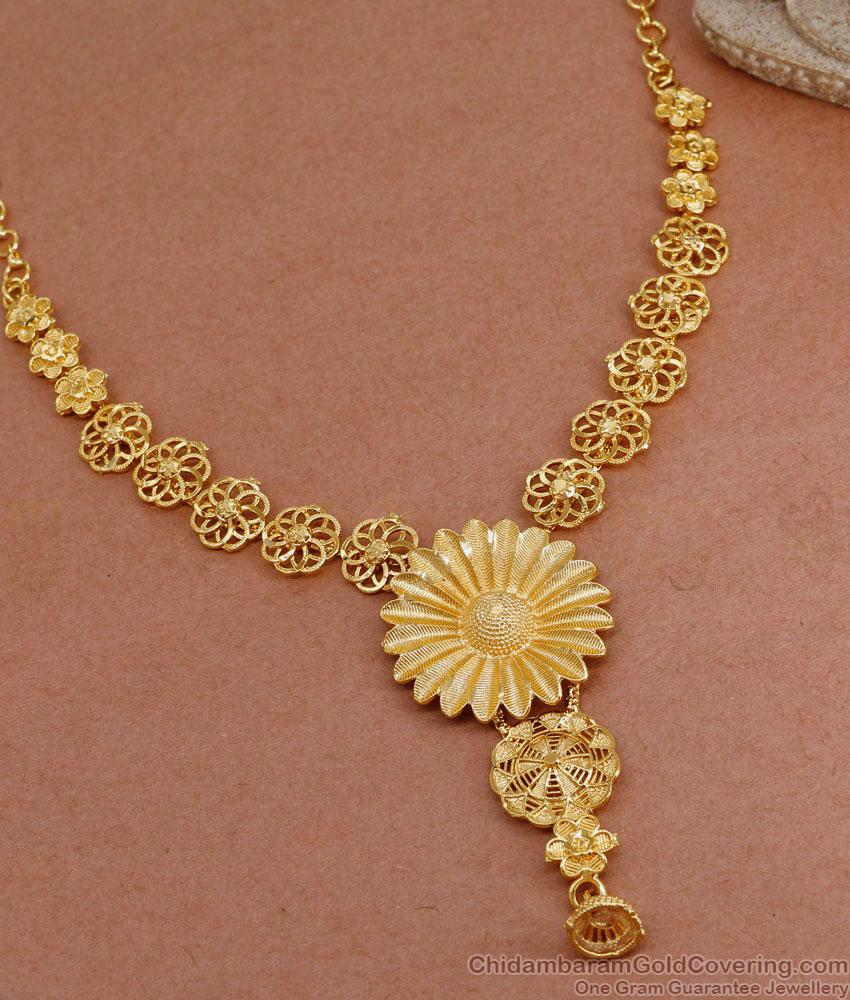 Latest Pure Gold Tone Floral Necklace Italic Bridal Design NCKN3638