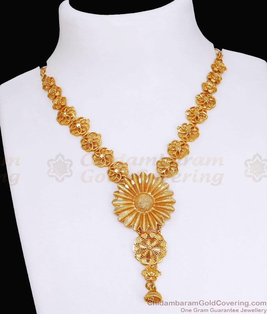 Latest Pure Gold Tone Floral Necklace Italic Bridal Design NCKN3638