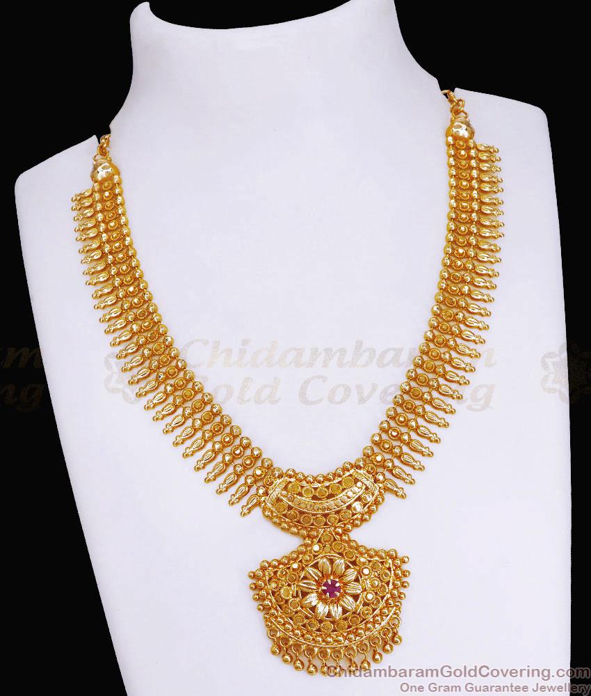 Kerala Pattern Ruby Stone Gold Imitation Mullai Necklace NCKN3641