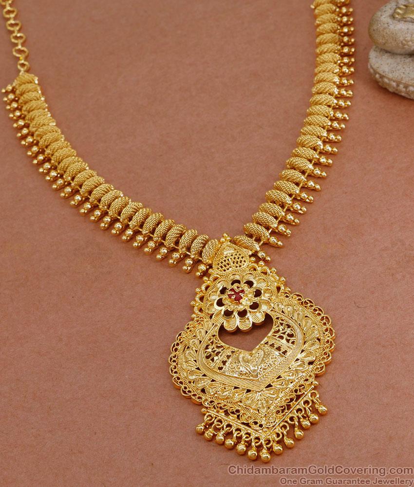 Heart Shaped Real Gold Look Net Pattern Necklace For Women NCKN3644