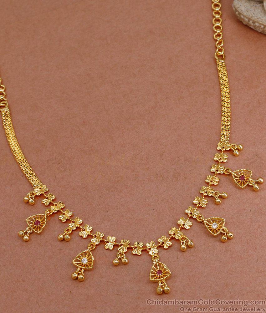 Stylish Hanging Stone Floral Design Gold Imitation Necklace Online NCKN3647