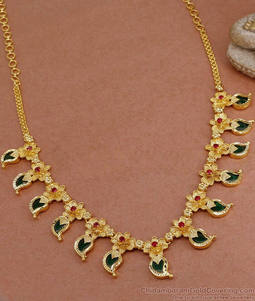 Attractive Green Palakka Stone Gold Plated Mango Necklace Designs NCKN3648