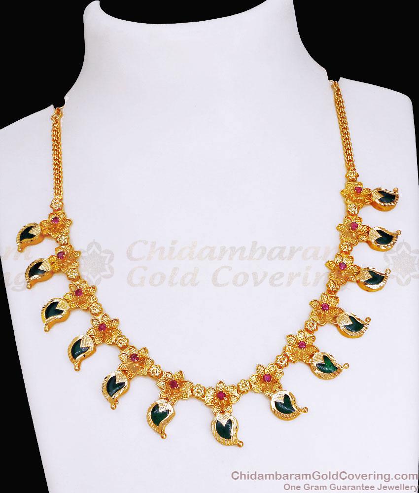 Attractive Green Palakka Stone Gold Plated Mango Necklace Designs NCKN3648