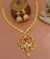 Ruby Stone Two Gram Gold Peacock Necklace Set With Jhumkas NCKN3651