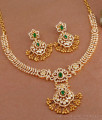 Heavy Gold Plated Green Stone Diamond Necklace Set For Marriage NCKN3658