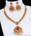 High Quality Ruby White Stone Necklace Set Peacock Design NCKN3660