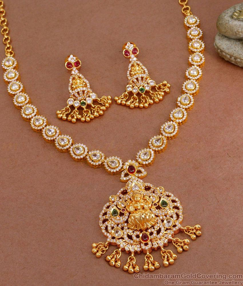 Stunning White Diamonds Lakshmi Design Necklace Set With Price NCKN3664