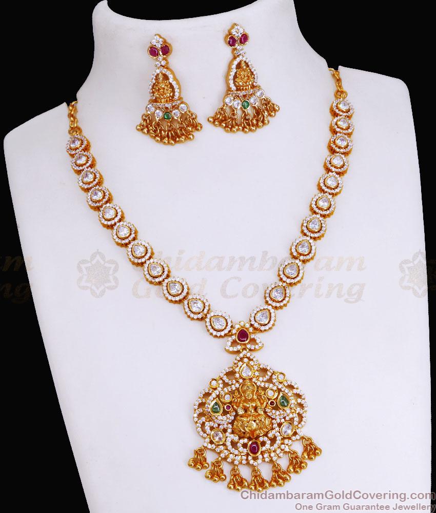 Stunning White Diamonds Lakshmi Design Necklace Set With Price NCKN3664