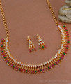 Simple Multi Stone Mullaipoo Gold Necklace With Pin Type Earring NCKN3665