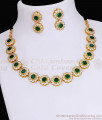 Sparkling Green Gemstone Floral Design Gold Plated Necklace NCKN3667 