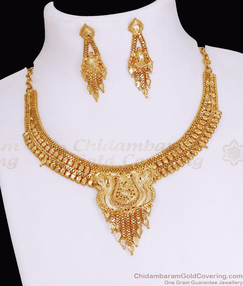 Two Gram Gold Necklace Set Calcutta Pattern For Brides NCKN3671