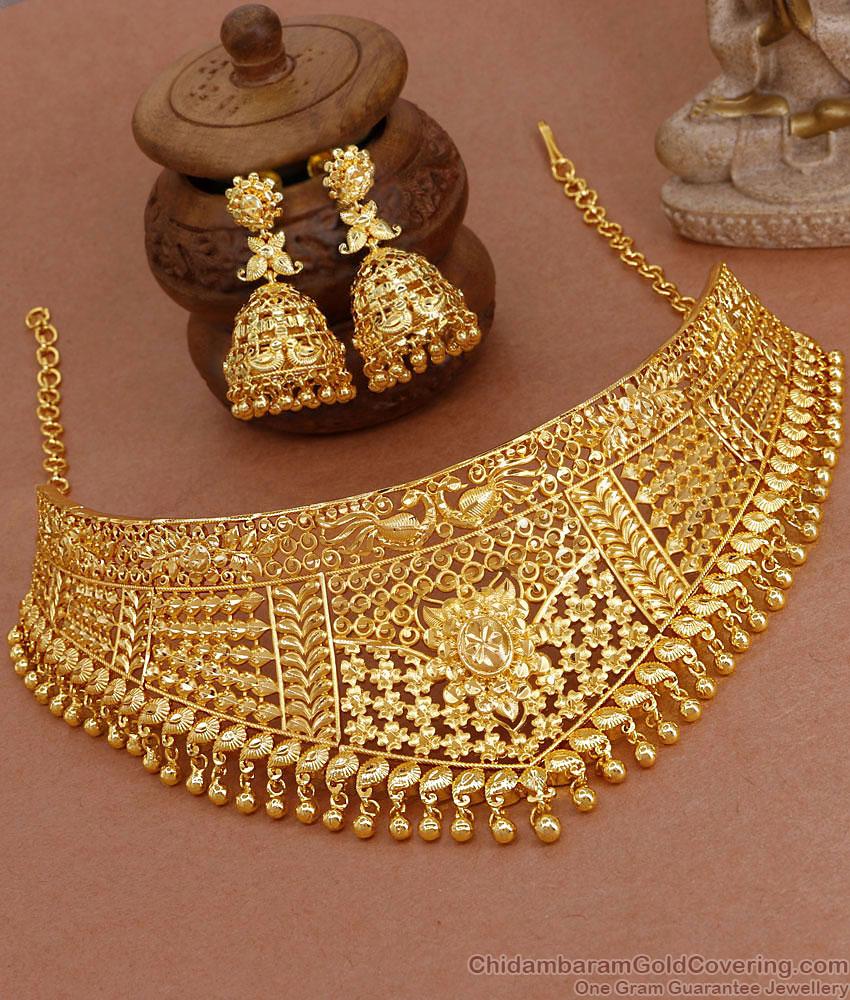 Latest One Gram Gold Choker Necklace With Jhumkas NCKN3674