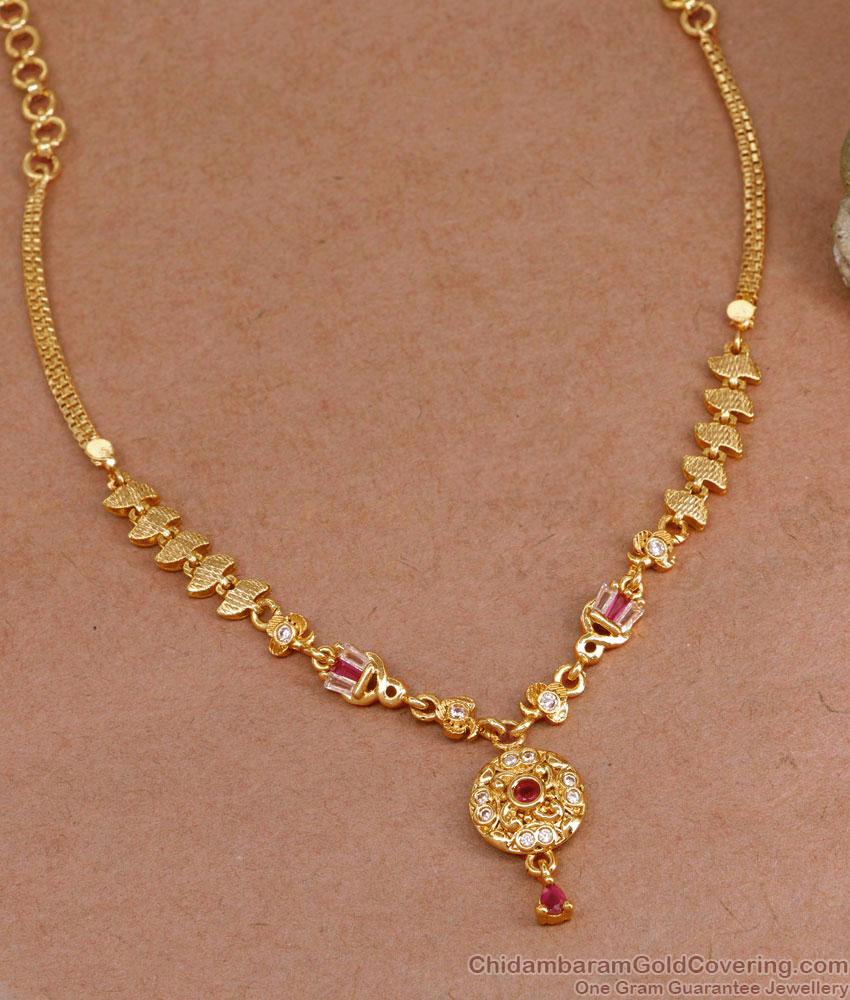 New Model Gold Imitation Necklace With Ruby White Crystals NCKN3679