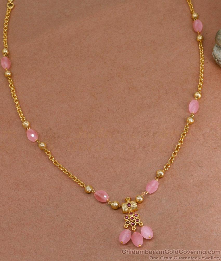 Latest Pink Stone Gold Plated Necklace Designs Online NCKN3680