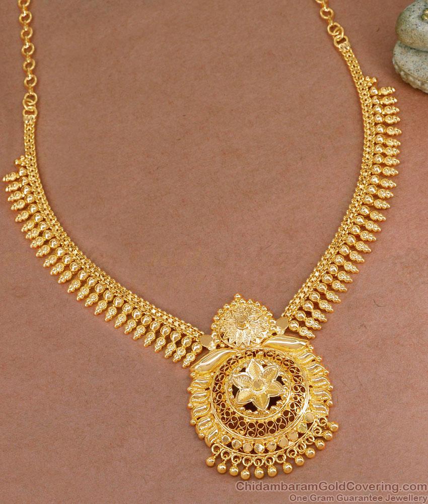 24Kt Gold Tone Mullai Mottu Necklace Kerala Wedding Jewelry NCKN3689