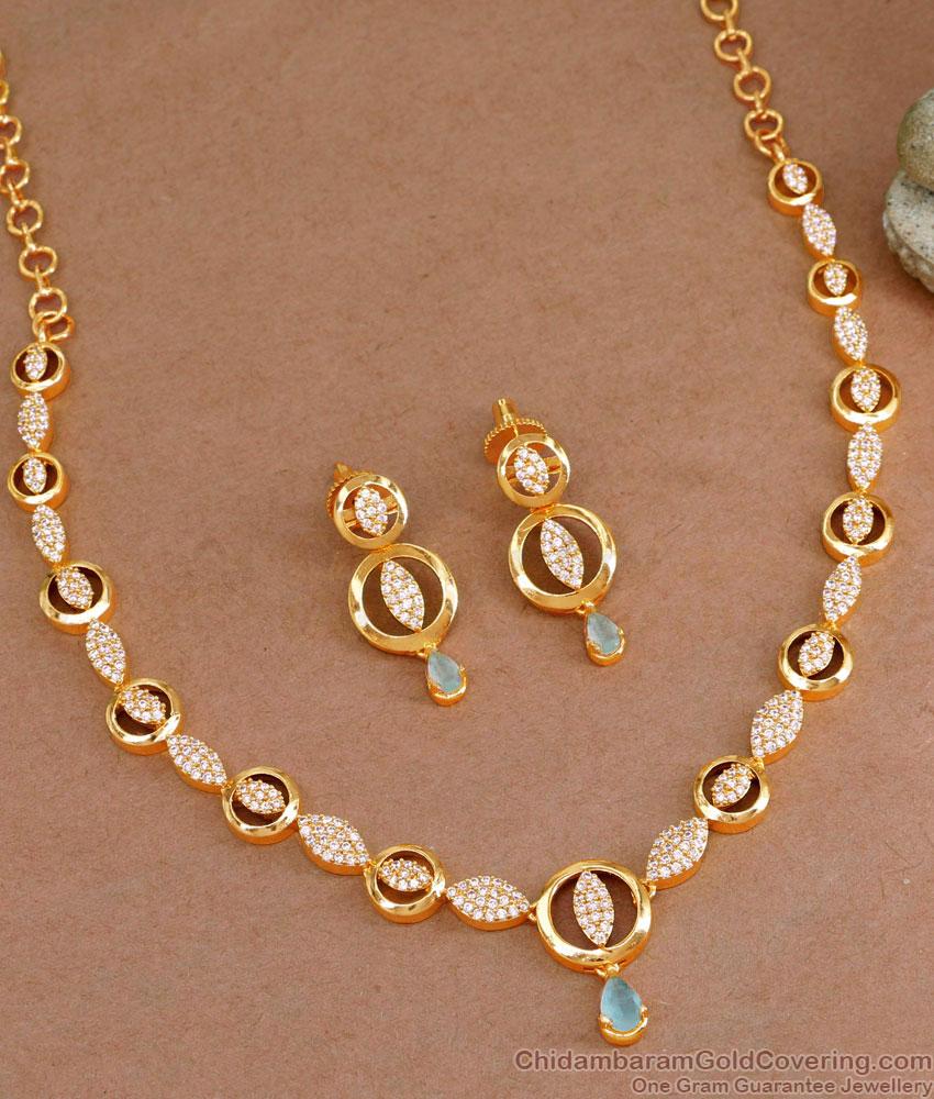 Latest One Gram Gold Plated Cz Stone Necklace Earring Combo Set NCKN3703