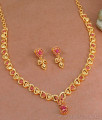 Pure 24Kt Gold Tone Leaf Design Ruby Necklace Set For Marriage NCKN3706