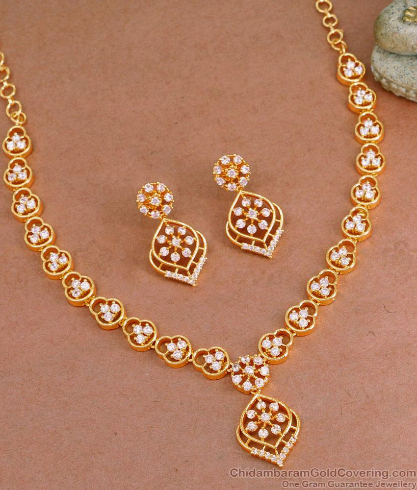 Beautiful Party Wear White Stone Necklace Set Floral Design Online NCKN3707